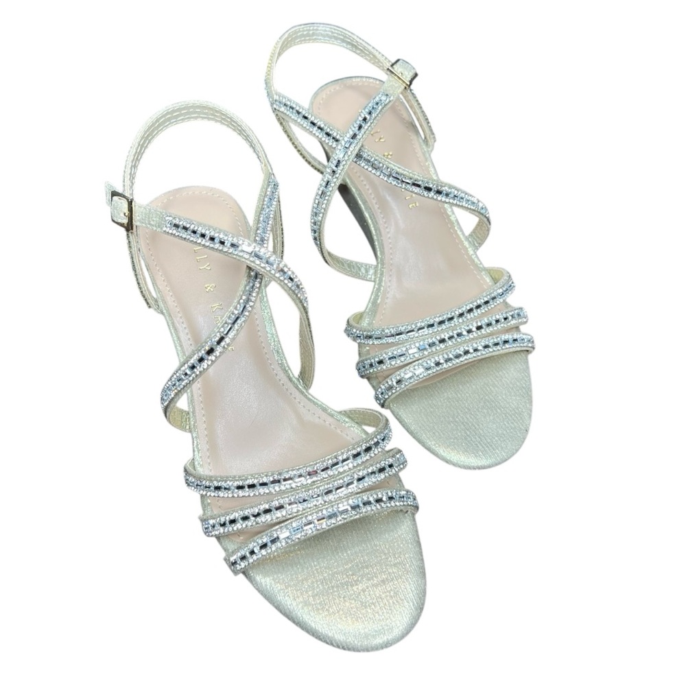 Kelly & Katie Silver/Gold Rhinestone Crisscross Metallic Wedge Sandals Women’s 6